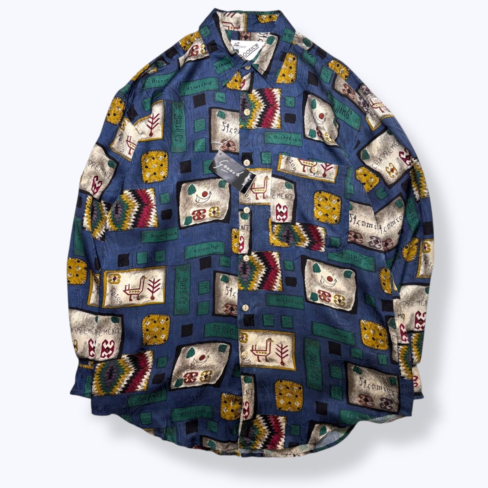 80s~ DEAD STOCK GOOUCH All-over Pattern SILK Shirts 【L】 80年代