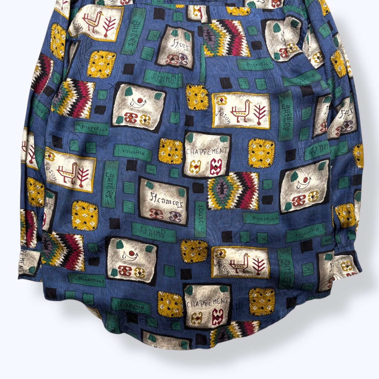 80s~ DEAD STOCK GOOUCH All-over Pattern SILK Shirts 【L】 80年代