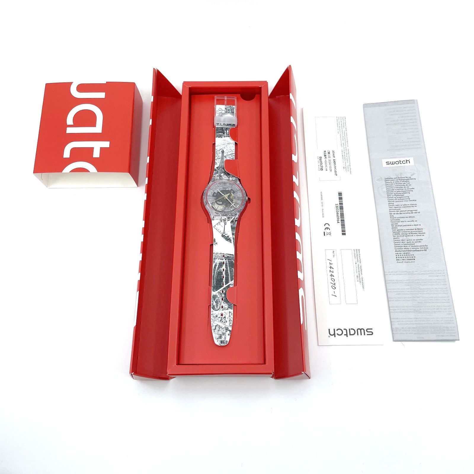 稼働品 Swatch スウォッチ HSUOK144 スケルトン クォーツ腕時計 ユニ 