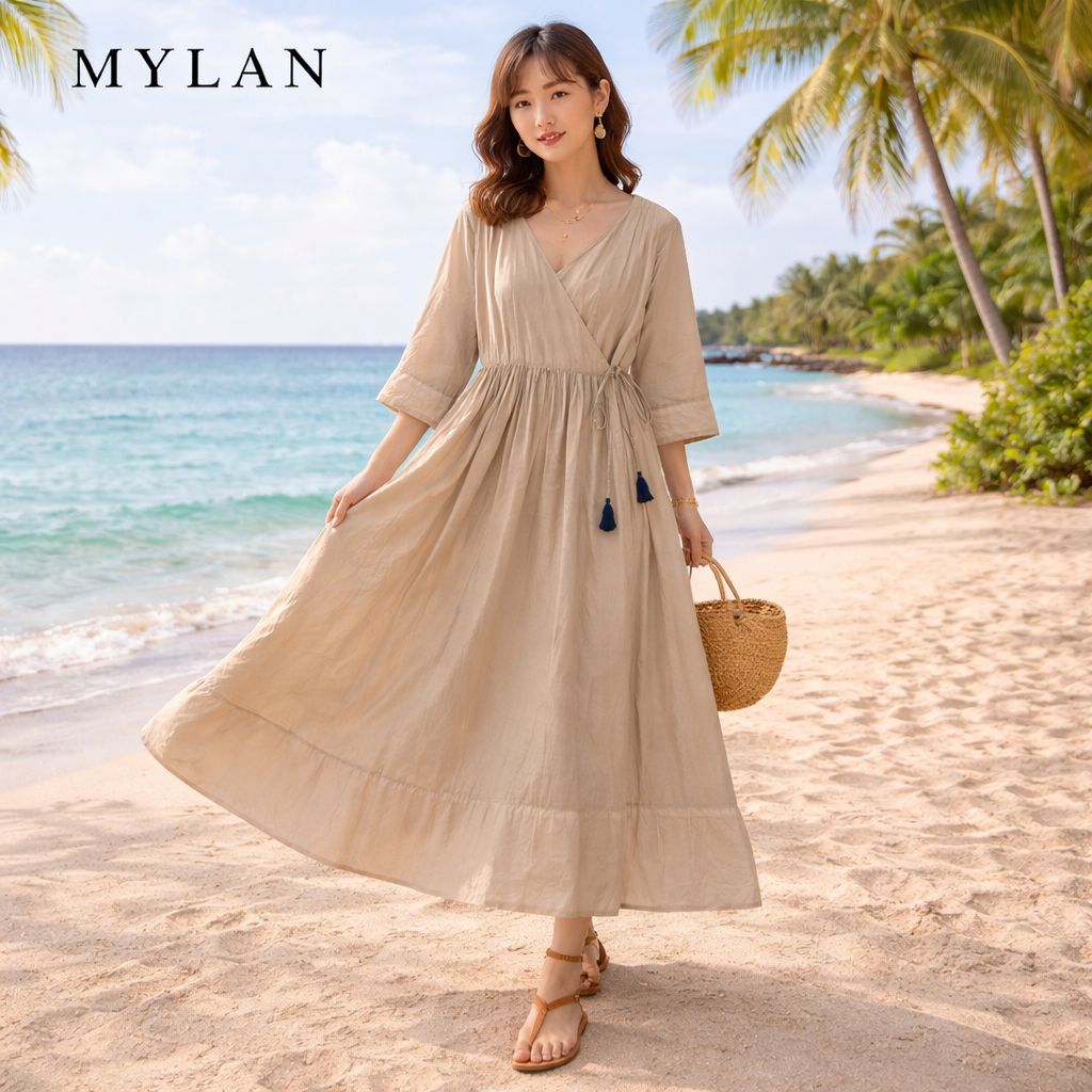 MYLAN マイラン コットンシルク カシュクール クリンクルラップドレス
