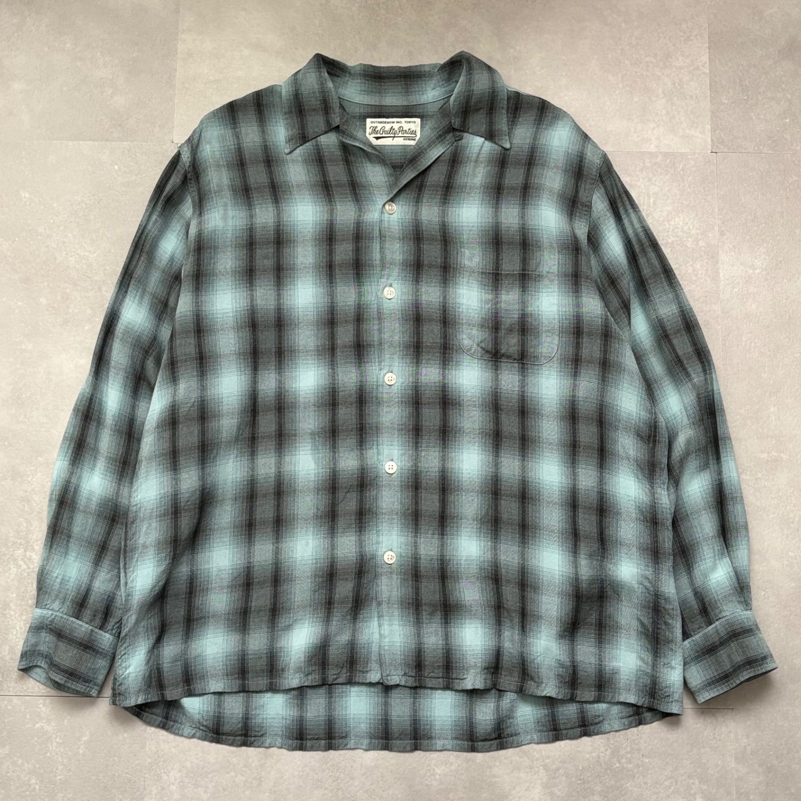 美品】ワコマリア オンブレチェック オープンカラーシャツ L レーヨン 