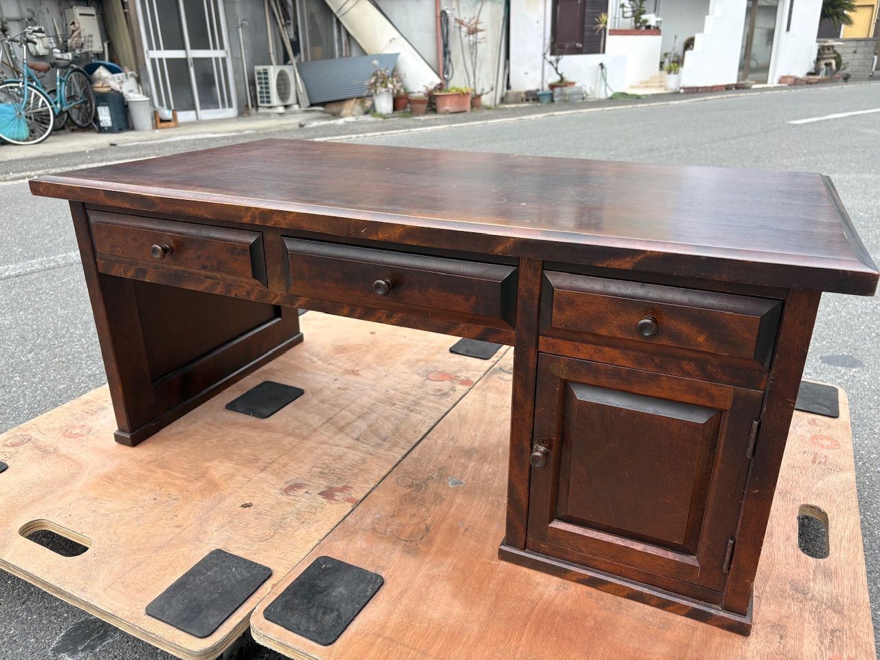 【北海道民芸家具 机+袖机】高級家具 アンティーク家具 和家具 書斎 デスク D20M250205 北海道民芸家具 書斎机 デスク 無垢 木製 アンティーク調