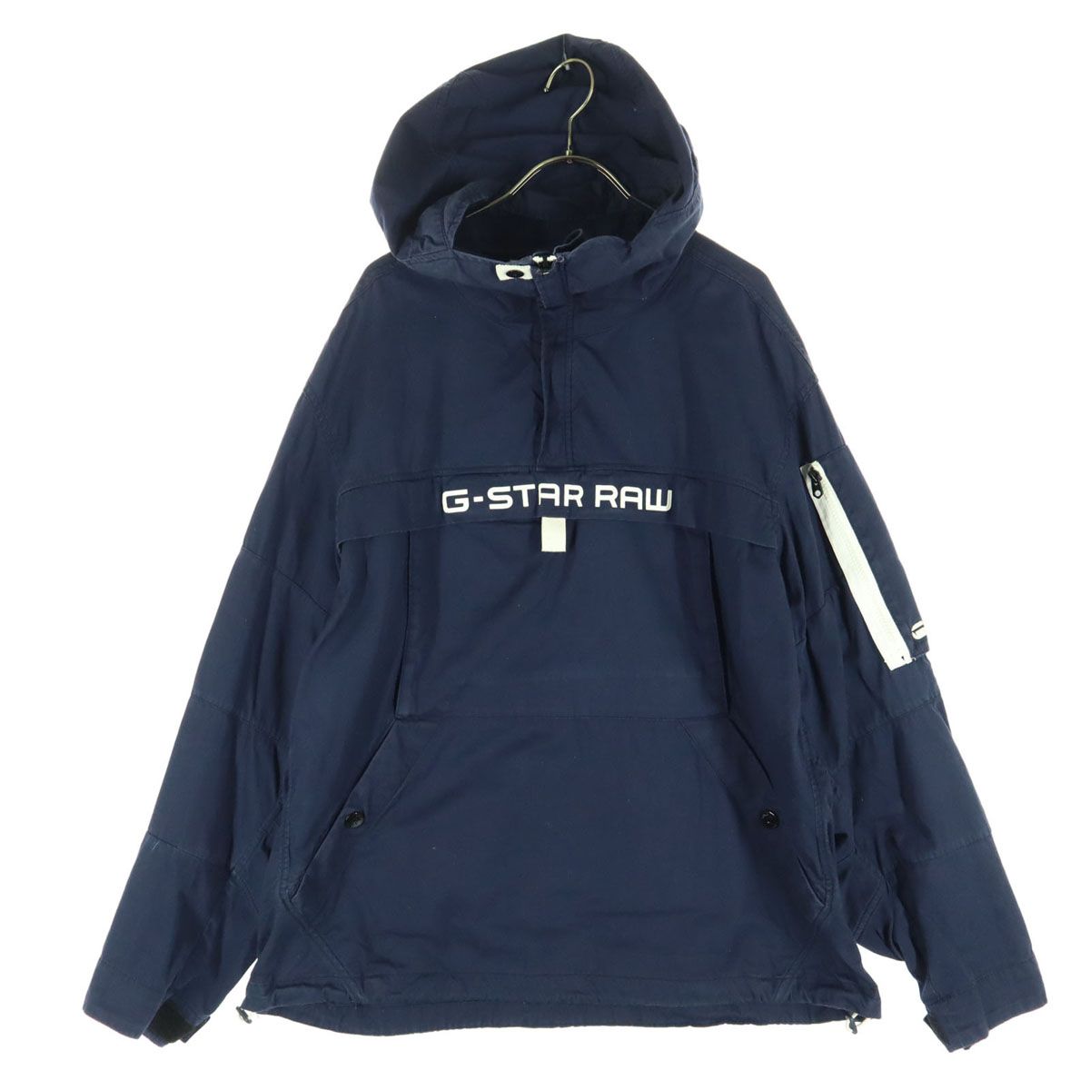 【定番人気，お得】 G-STAR RAW ジースターロウ ロゴプリント コットン プルオーバー ジャケット M ネイビー メンズ 古着 その他