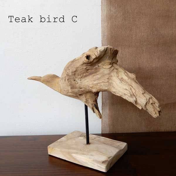 木彫り 置物 鳥の木彫り 手作り 木製小物 チークウッド 天然木 置物 鳥