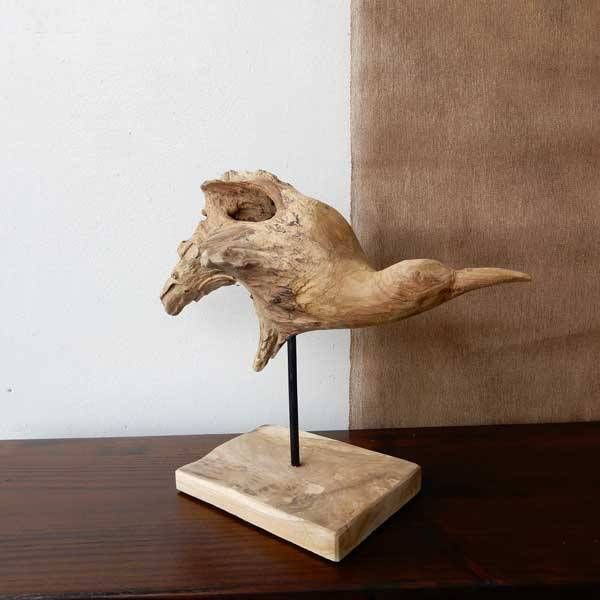 木彫り 置物 鳥の木彫り 手作り 木製小物 チークウッド 天然木 置物 鳥