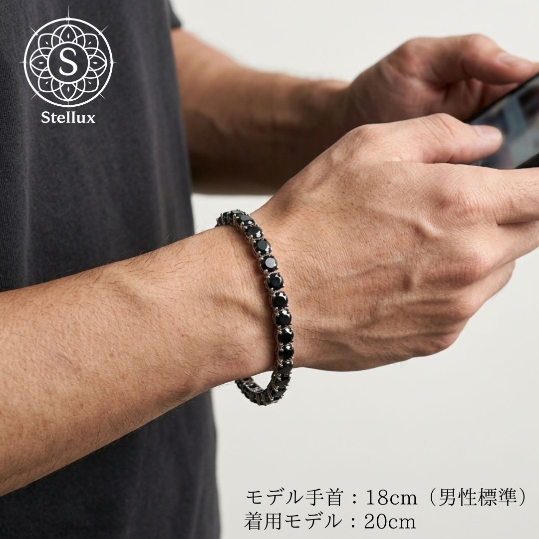 18ctが放つ贅沢】希少ブラックモアサナイト×5mmテニスチェーン