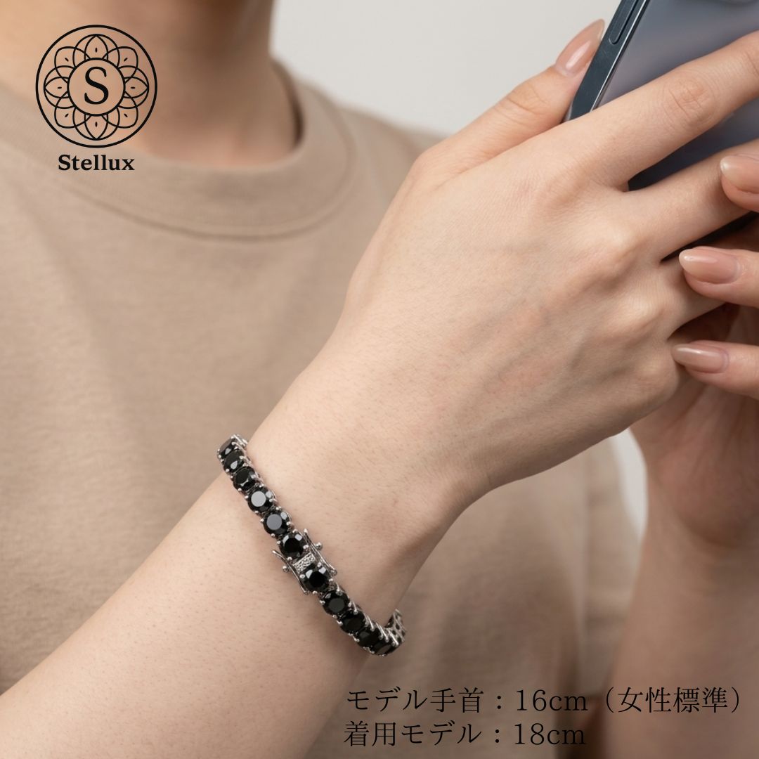 18ctが放つ贅沢】希少ブラックモアサナイト×5mmテニスチェーン