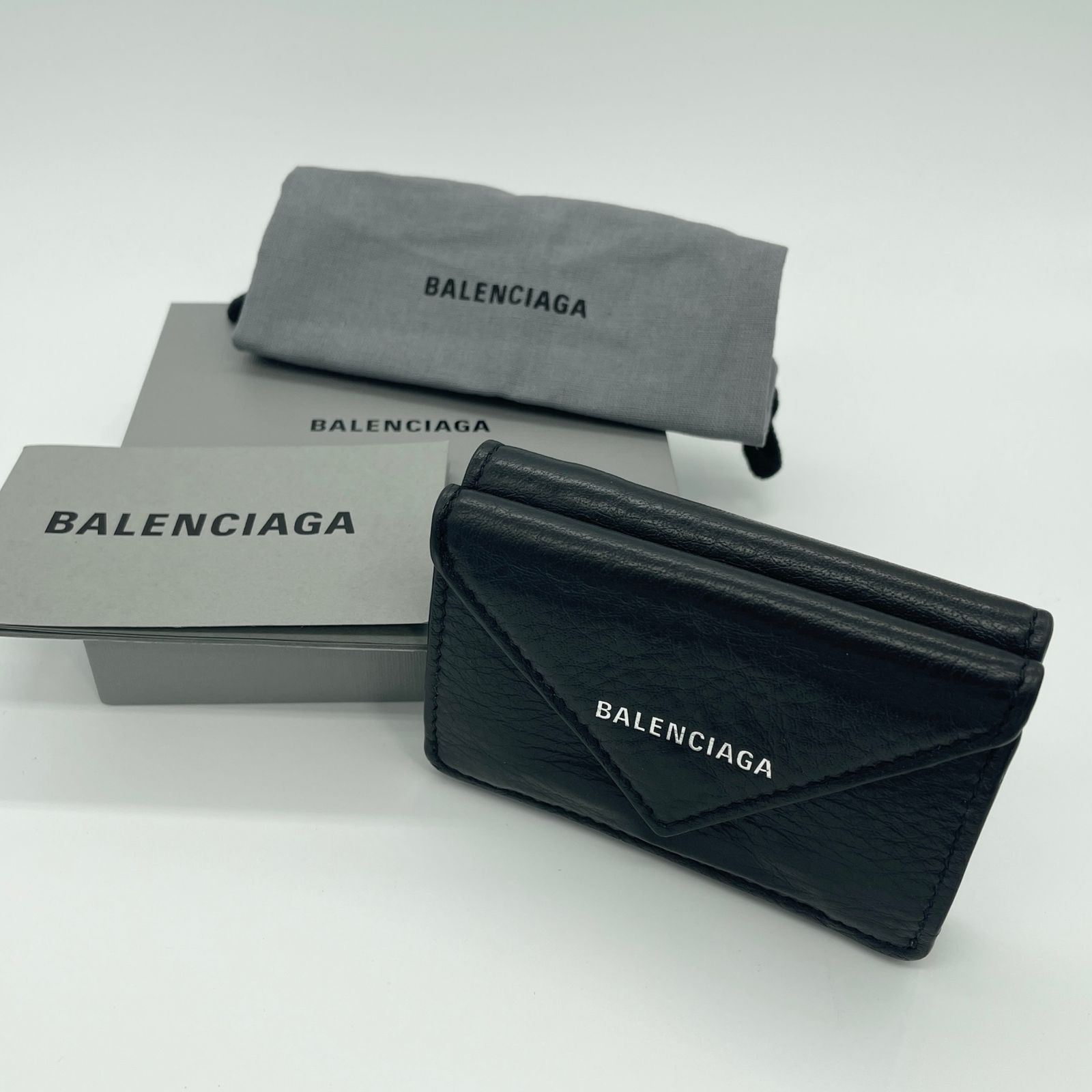 美品 BALENCIAGA バレンシアガ ペーパーミニウォレット 三つ折り 黒 