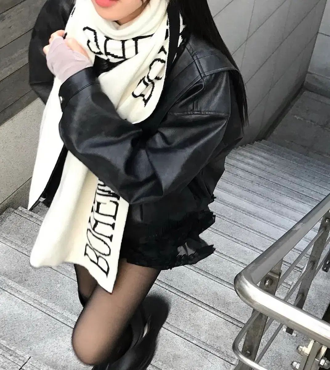 BOHEMSEObohemianSeoul JACQUARD KNIT マフラー BOHEMSEO ボヘミアンソウル JACQUARD KINT MUFFLER BLACK&IVOR 【公式