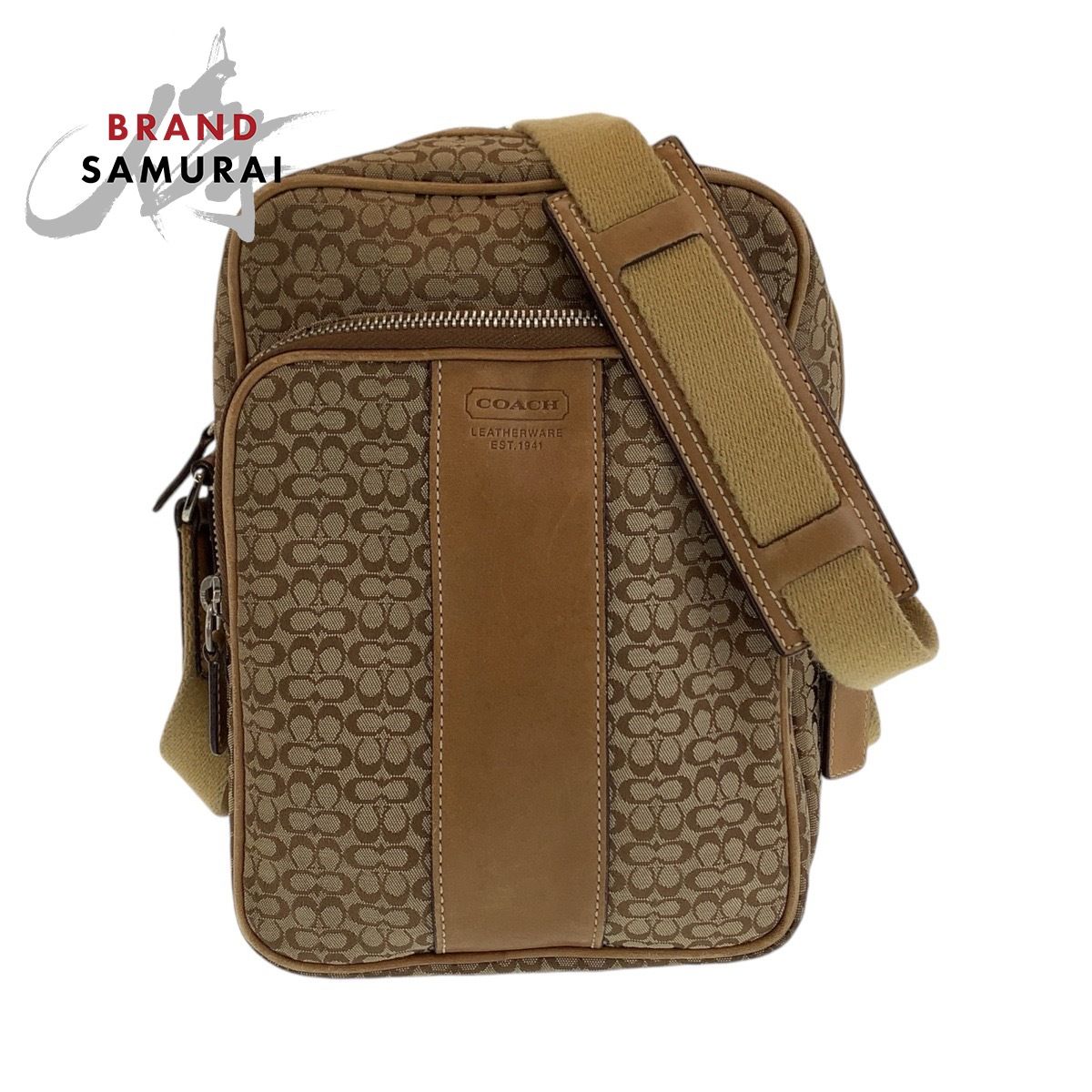 COACH コーチ シグネチャー ブラウン ベージュ シルバー金具 