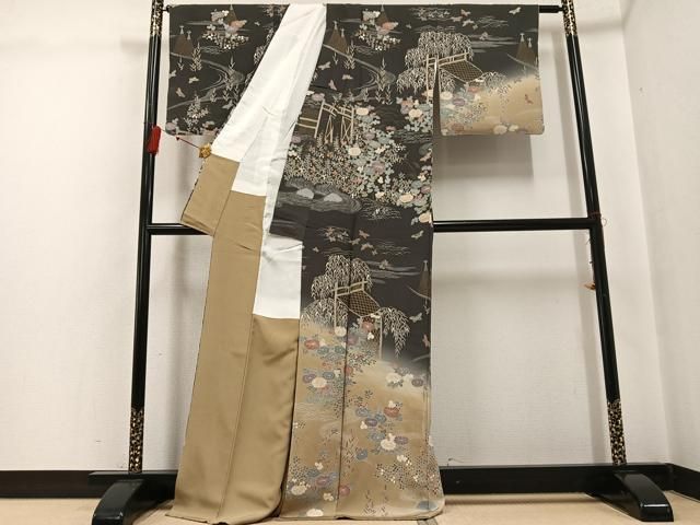 平和屋着物●訪問着　友禅　流水草花文　暈し染め　正絹　逸品　AABG3474ph 平和屋着物○訪問着 友禅 流水草花文 暈し染め 正絹 逸品 AABG3474ph