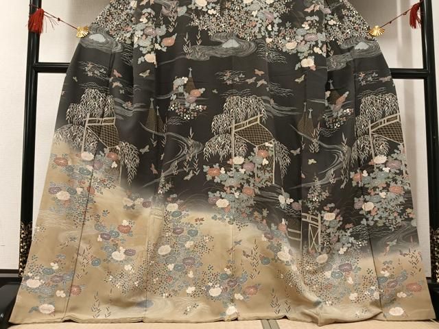 平和屋着物●訪問着　友禅　流水草花文　暈し染め　正絹　逸品　AABG3474ph 平和屋着物○訪問着 友禅 流水草花文 暈し染め 正絹 逸品 AABG3474ph