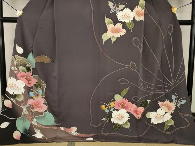 平和屋着物●訪問着　花蝶文　暈し染め　金彩　ロング丈　正絹　逸品　AABG4942ck 平和屋着物○訪問着 花蝶文 暈し染め 金彩 ロング丈 正絹 逸品