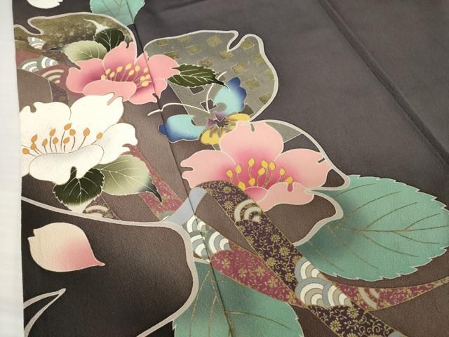平和屋着物●訪問着　花蝶文　暈し染め　金彩　ロング丈　正絹　逸品　AABG4942ck 平和屋着物○訪問着 花蝶文 暈し染め 金彩 ロング丈 正絹 逸品