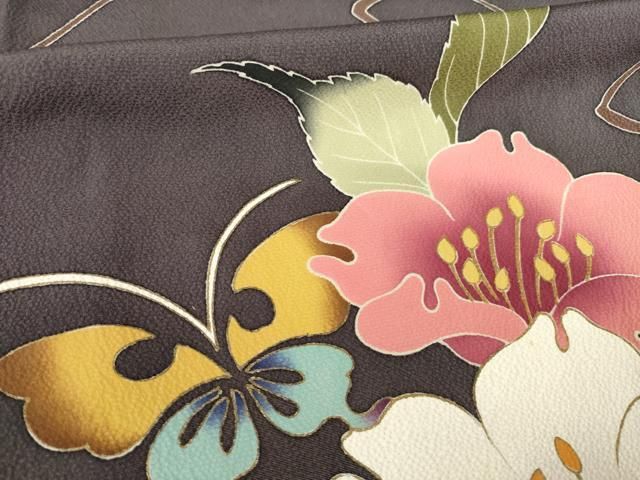 平和屋着物○訪問着 花蝶文 暈し染め 金彩 ロング丈 正絹 逸品