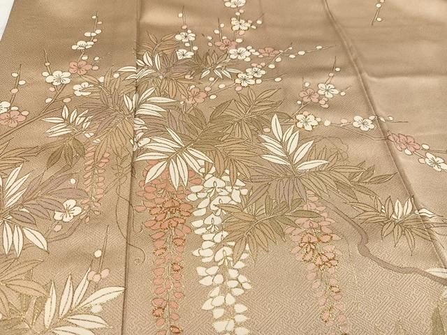 平和屋着物○訪問着 駒刺繍 流水草花文 金彩 正絹 逸品 AABG4117ph