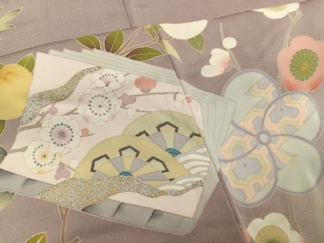 平和屋着物●訪問着　友禅　駒刺繍　御所車花冊子文　暈し染め　金彩　正絹　逸品　AABG7097ph 平和屋着物○訪問着 友禅 駒刺繍 御所車花冊子文 暈し染め 金彩 正絹