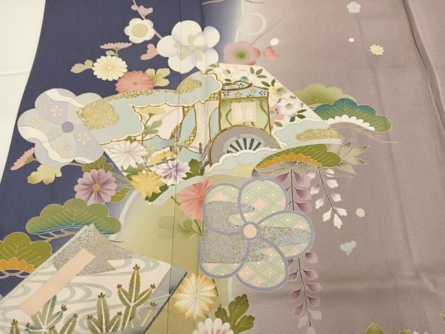 平和屋着物●訪問着　友禅　駒刺繍　御所車花冊子文　暈し染め　金彩　正絹　逸品　AABG7097ph 平和屋着物○訪問着 友禅 駒刺繍 御所車花冊子文 暈し染め 金彩 正絹