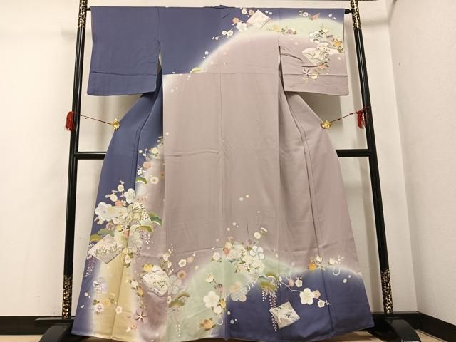 平和屋着物●訪問着　友禅　駒刺繍　御所車花冊子文　暈し染め　金彩　正絹　逸品　AABG7097ph 平和屋着物○訪問着 友禅 駒刺繍 御所車花冊子文 暈し染め 金彩 正絹