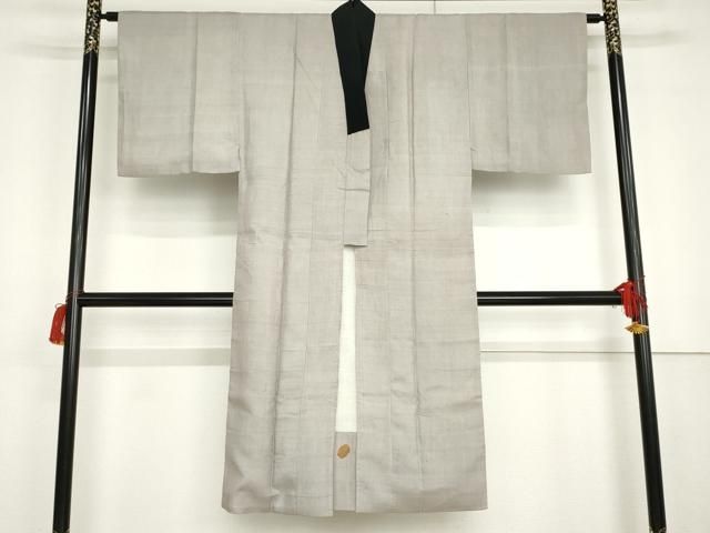 平和屋着物●男性 長襦袢 袷 紬地 色無地 素鼠色 正絹 逸品 AABG6562cs