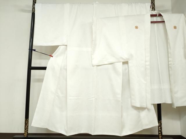 平和屋着物●男性　色紋付　長羽織セット　変わり格子地紋　白色　キングサイズ　洗える着物　DABC2366ud