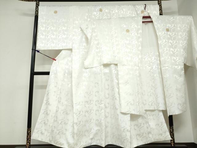 平和屋着物●男性　色紋付　長羽織セット　抽象地紋　白色　キングサイズ　洗える着物　DABC2369ud