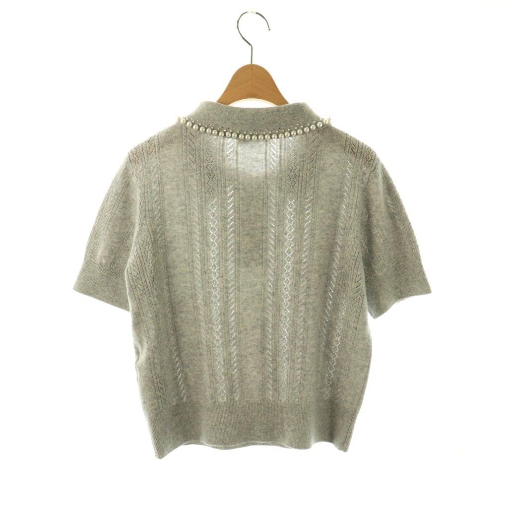 サンドロ SANDRO ポロニット フェイクパール ビジュー 半袖 3 グレー