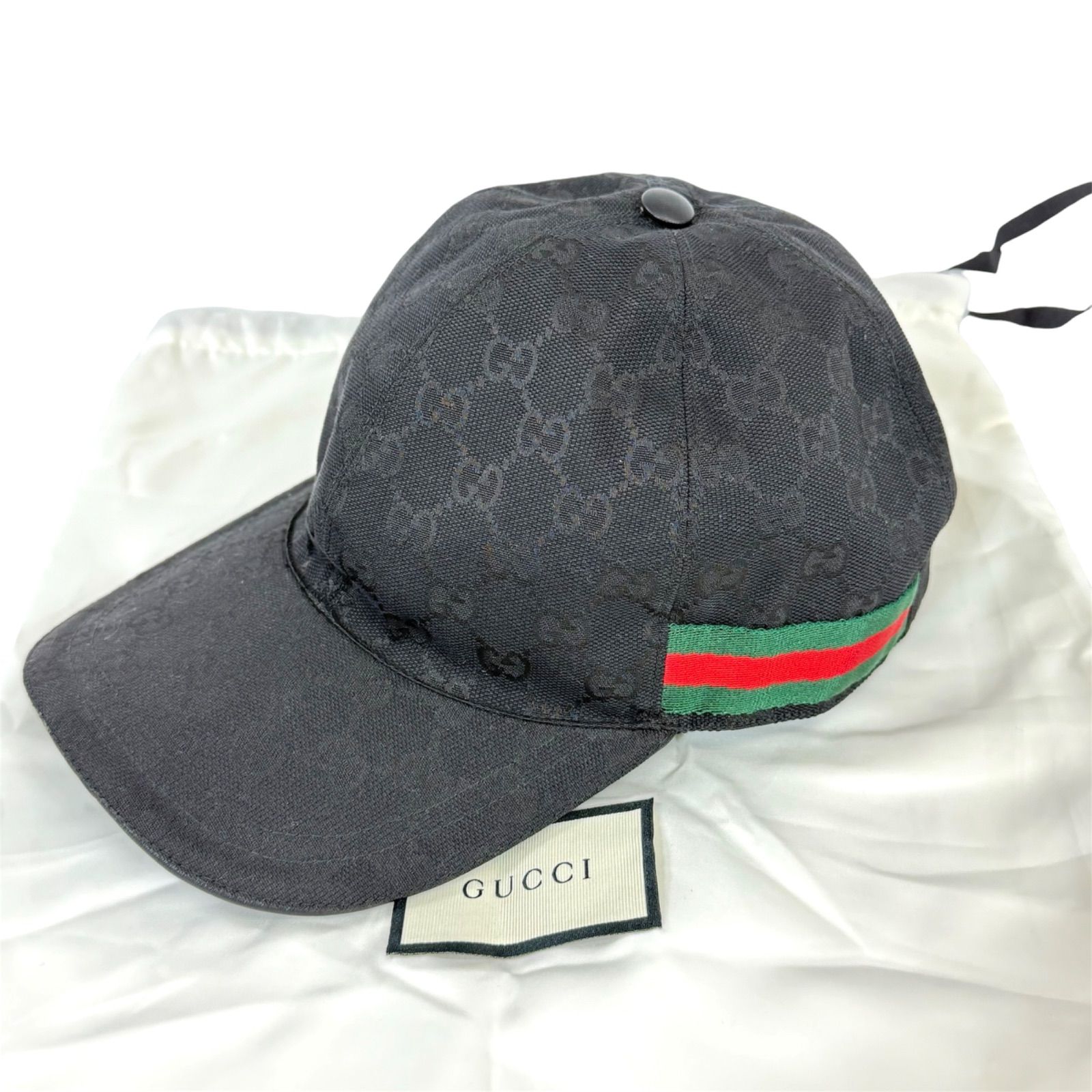 美品】 GUCCI グッチ GGキャンバス キャップ 帽子 ブラック L 59cm 