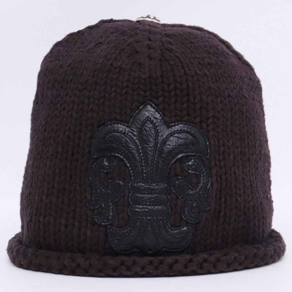 CHROME HEARTS レザーBSフレアパッチ コットン ビーニー ブラック