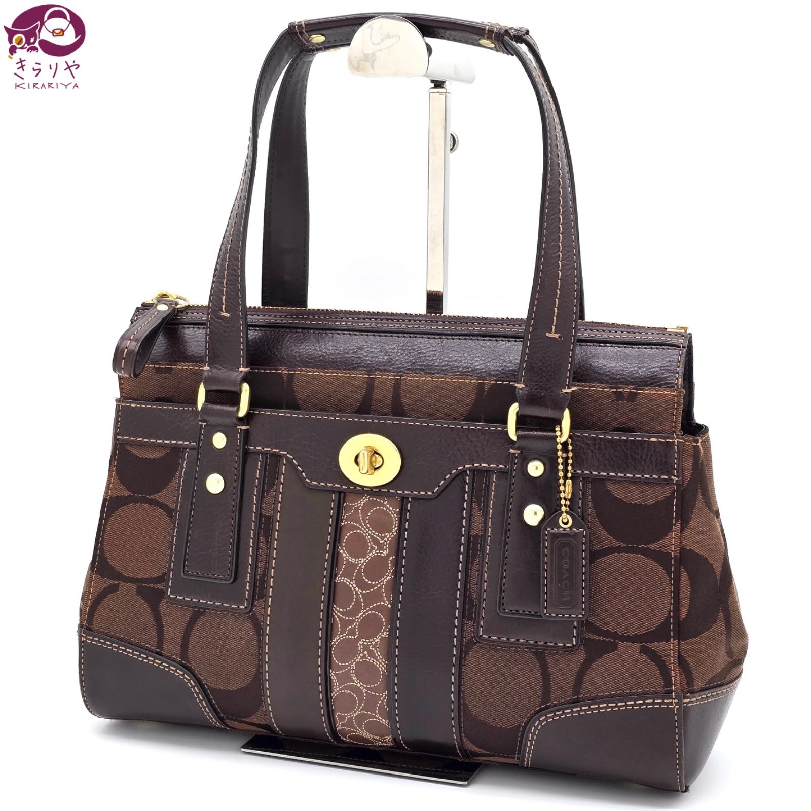 COACH コーチ 11071 ハンプトンズ シグネチャー ストライプ ミディアム 