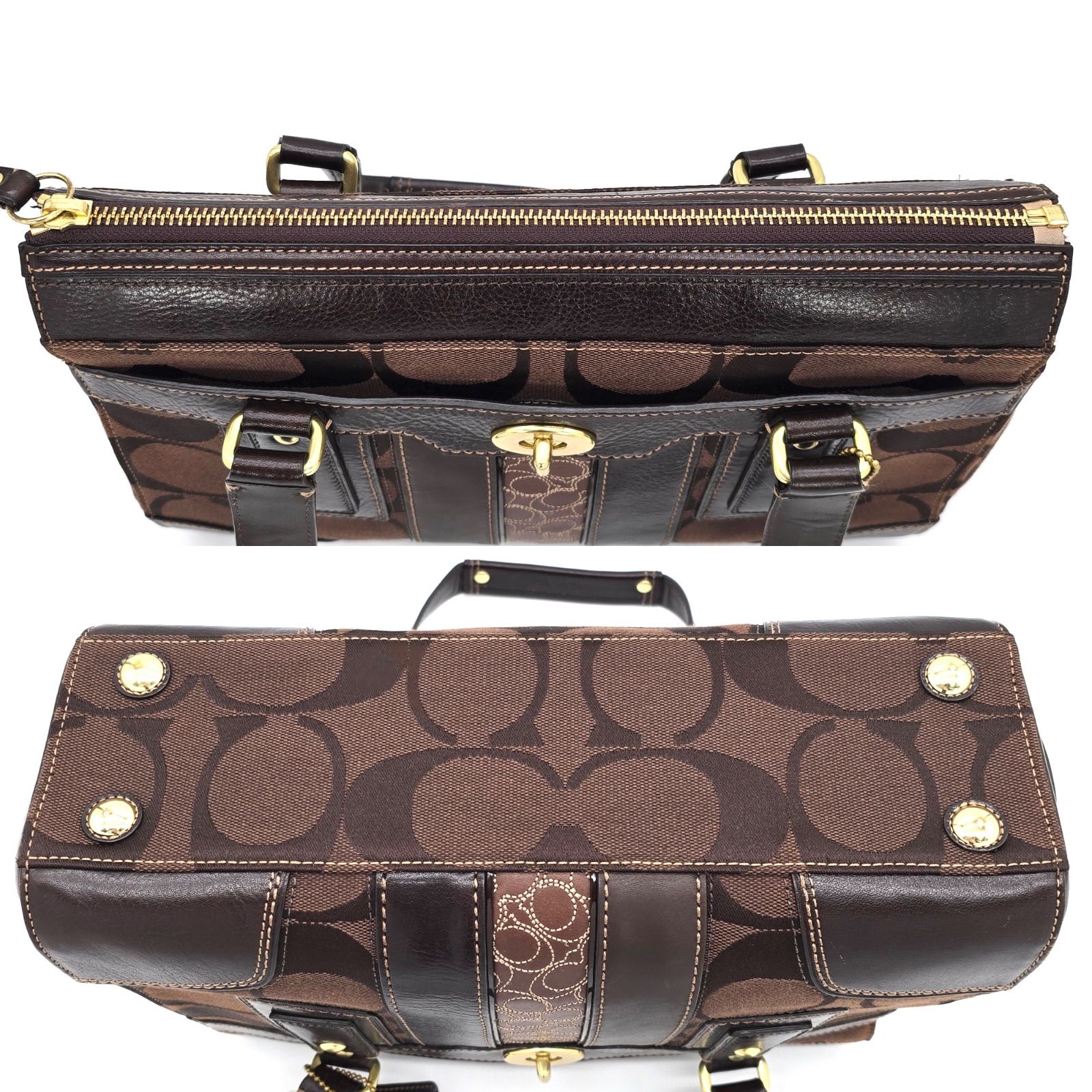 COACH コーチ 11071 ハンプトンズ シグネチャー ストライプ ミディアム 