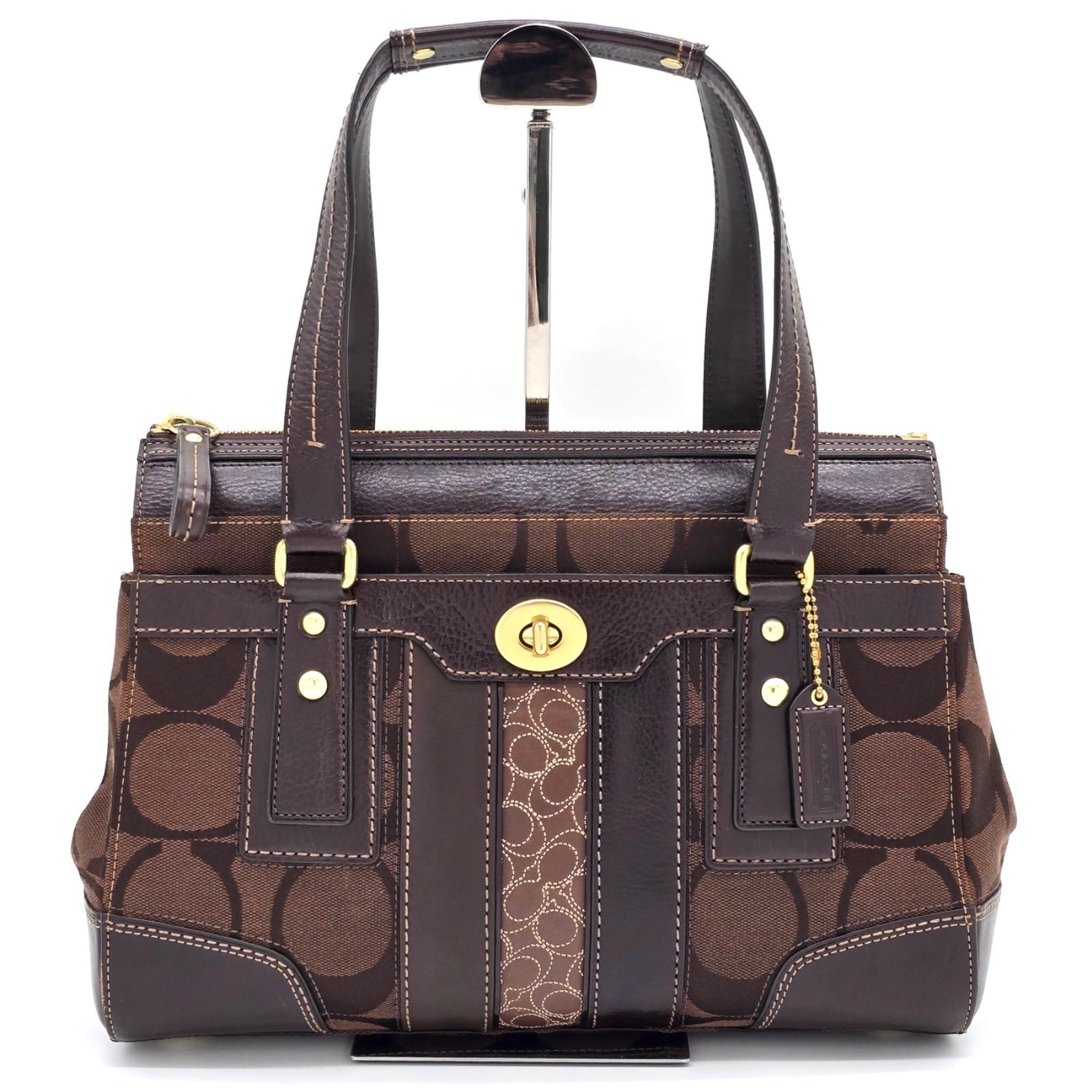 COACH コーチ 11071 ハンプトンズ シグネチャー ストライプ ミディアム 