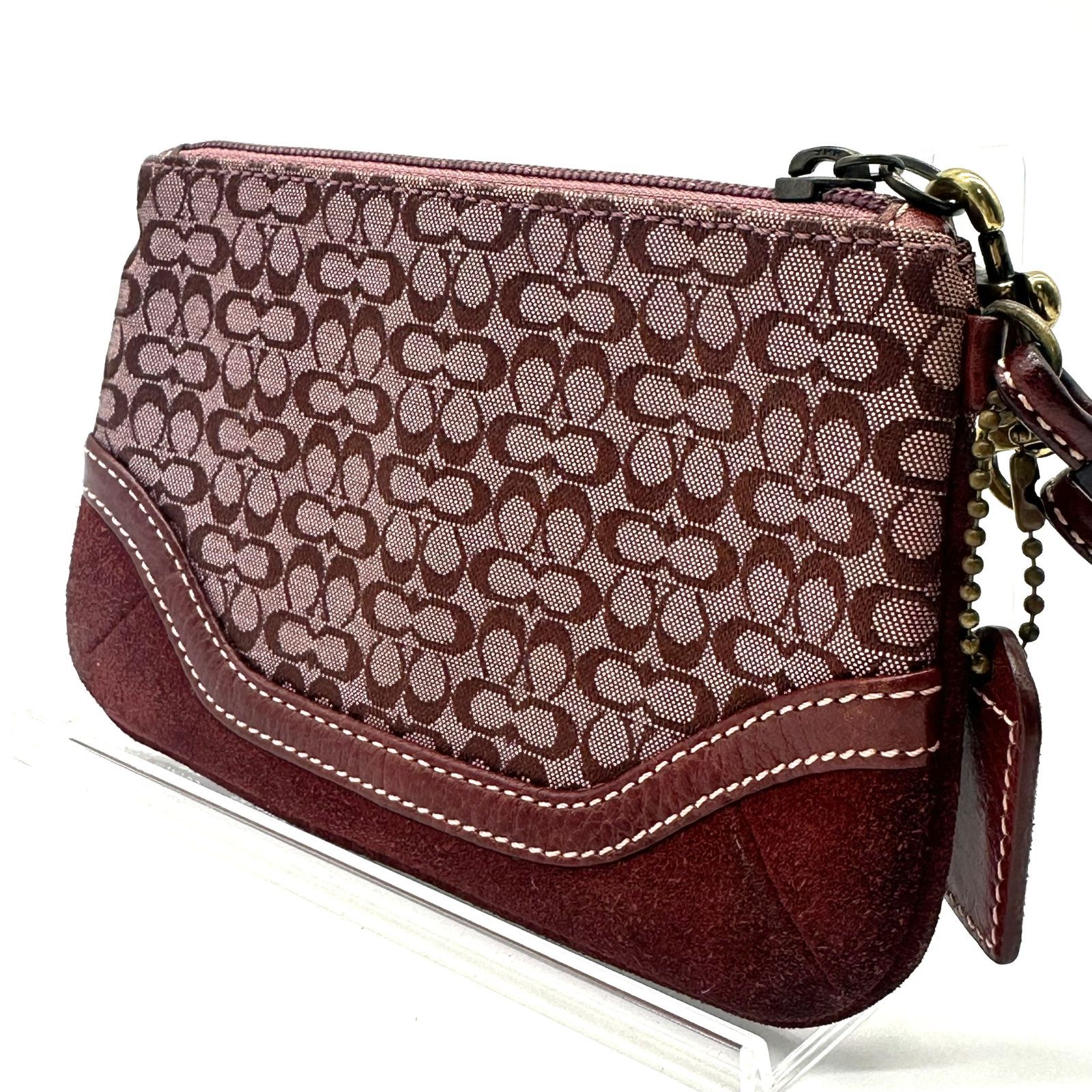 COACH コーチ ポーチ ミニシグネチャー キャンバス スエード ボルドー 