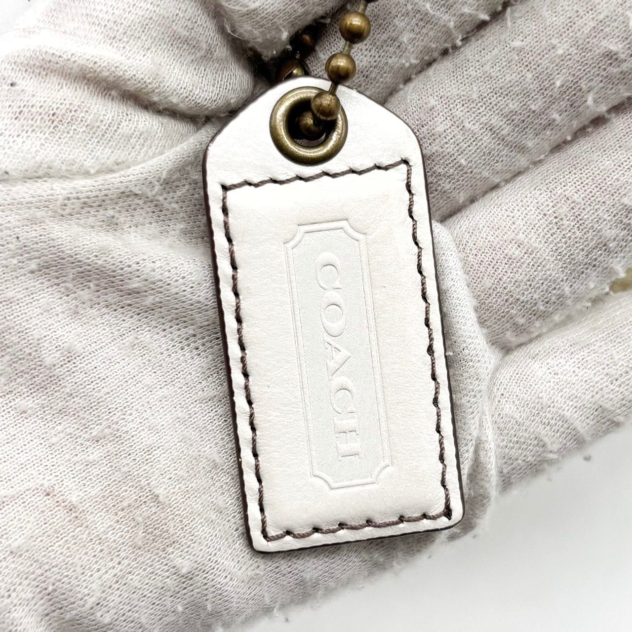 良品】COACH Y2K straw white leather mulch belt pocket shoulder bag 