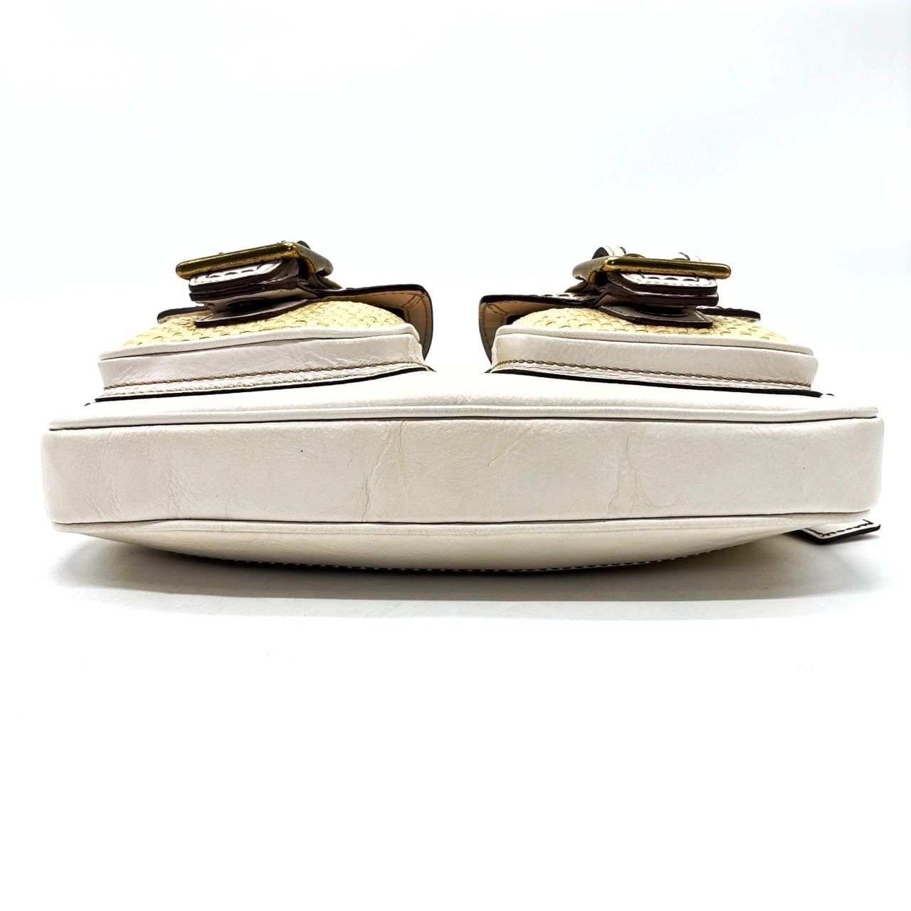 良品】COACH Y2K straw white leather mulch belt pocket shoulder bag 