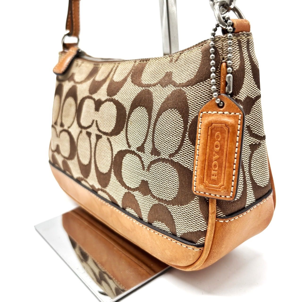 良品】coach y2k signature canvas accessoryporch handbag brown 
