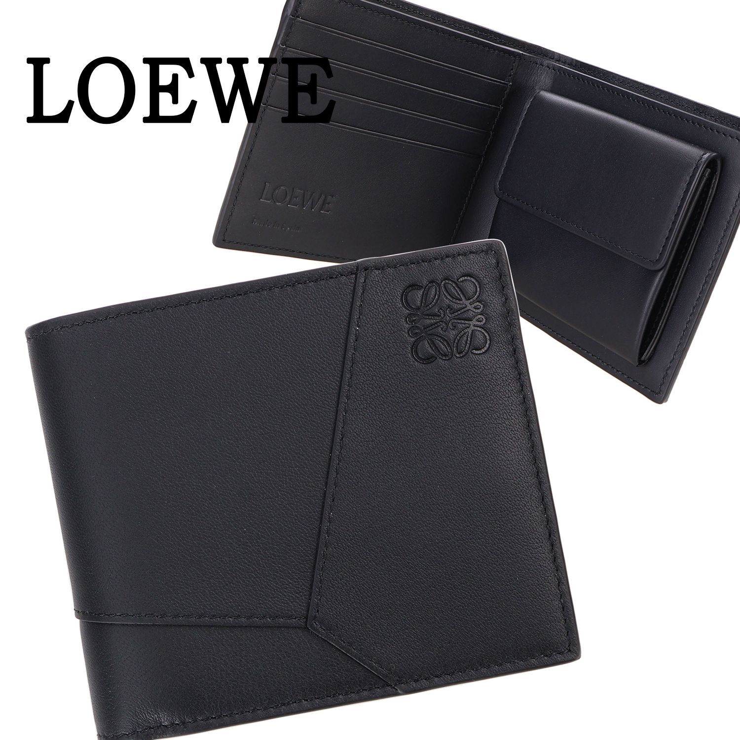 LOEWE 二つ折り財布 パズル ソフトグレインカーフ本革　ブラック LOEWE 二つ折り財布 パズル ソフトグレインカーフ本革ブラック