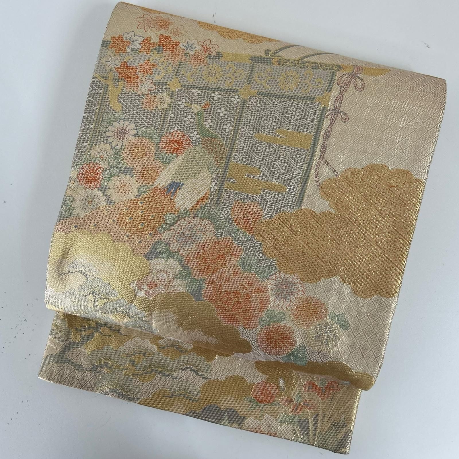 正絹・本金箔・御所車にお花の袋帯 【公式通販】