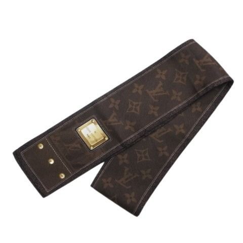 ルイヴィトン LOUIS VUITTON バンドー ニューデニム スカーフ シルク ブラウン 茶 絹 ☆AA★