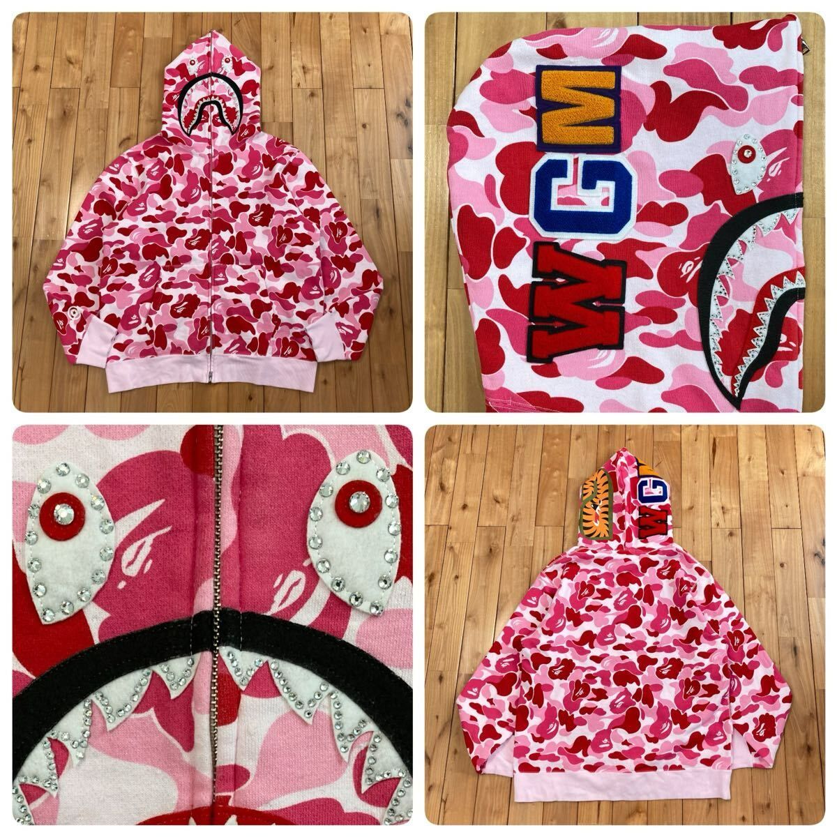 BAPE クリスタルストーン シャーク パーカー ABC CAMO PINK ☆XL☆ CRYSTAL STONE ABC CAMO PINK シャーク パーカー shark full