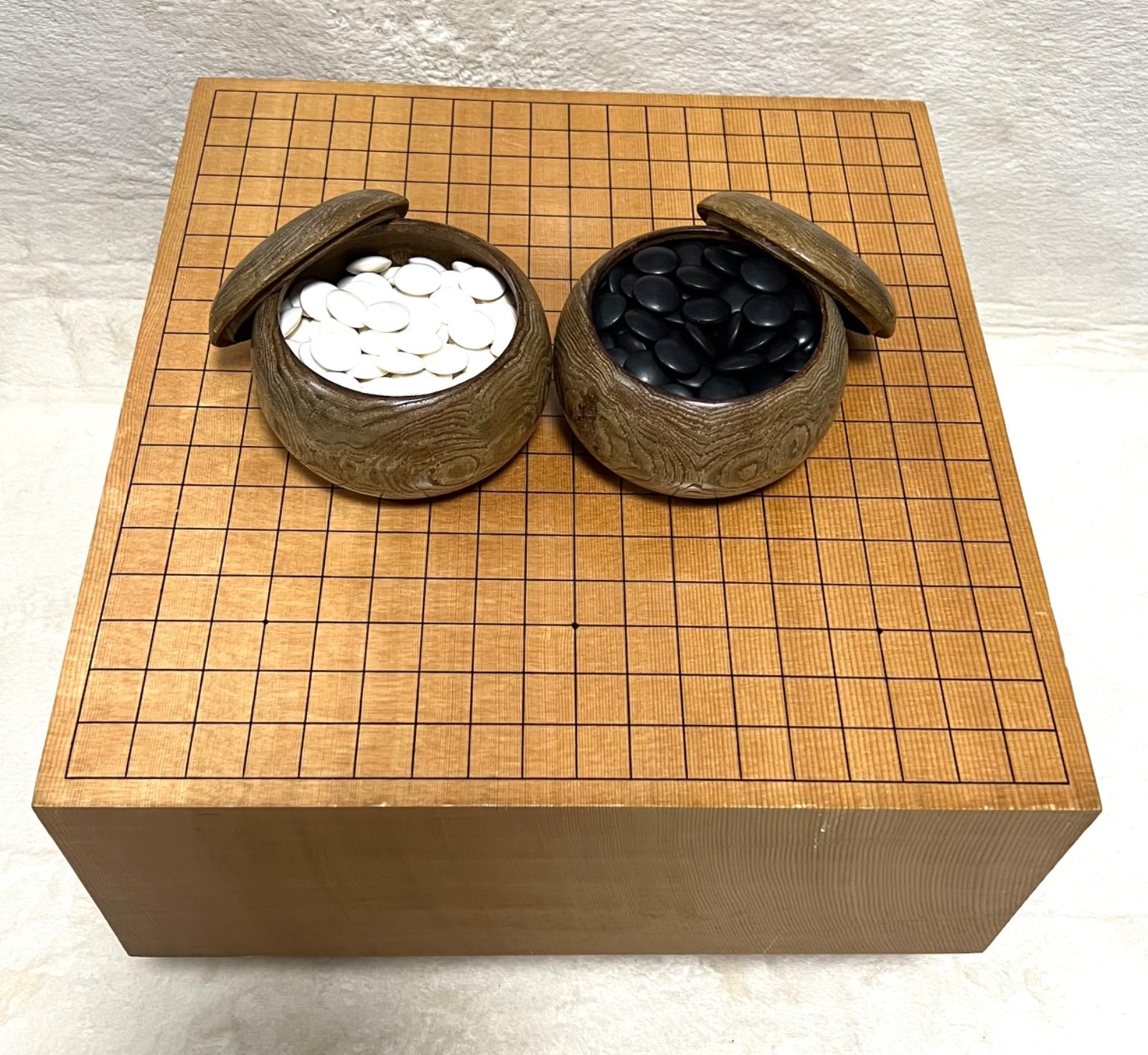 蛤碁石 碁石 35号 碁盤 碁笥 セット 囲碁 碁盤 蛤碁石 本那智黒 碁笥
