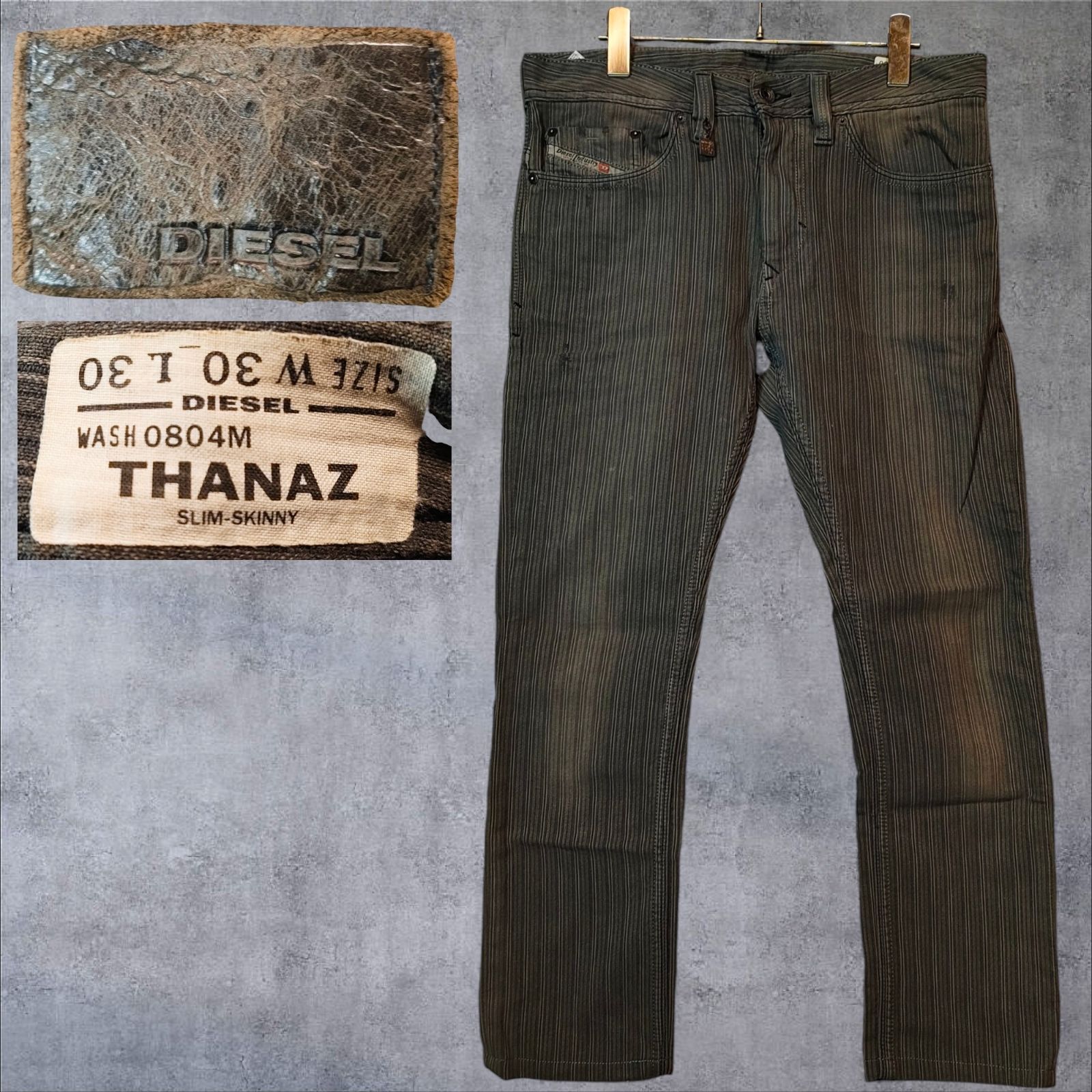 希少 00s DIESEL THANAZ 0804M W30 L30 ストライプ デニム パンツ 