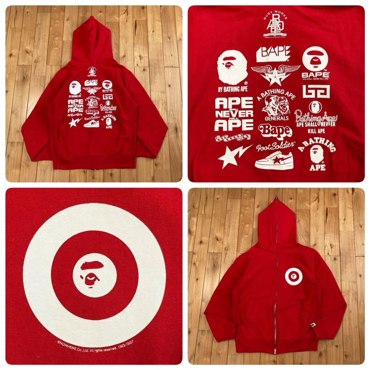 BAPE LOGO フルジップ パーカー Mサイズ レッド a bathing ape BAPE 
