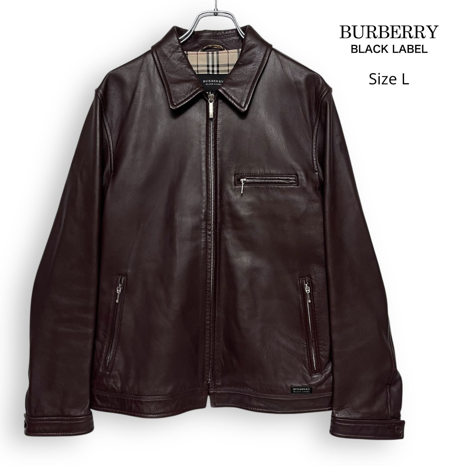 BURBERRY BLACK LABELラムレザーシングルライダース Lブラウン 【公式