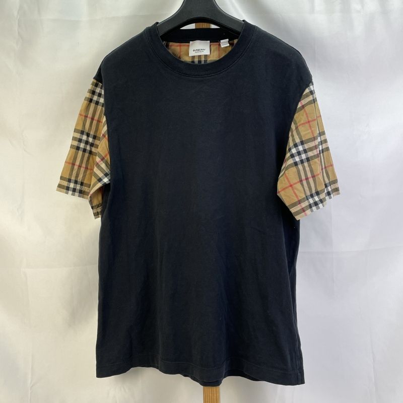 01w-6377 バーバリー BURBERRY XS レディース 袖切替半袖Tシャツ ノバ BURBERRY チェック柄袖 Tシャツ XXS