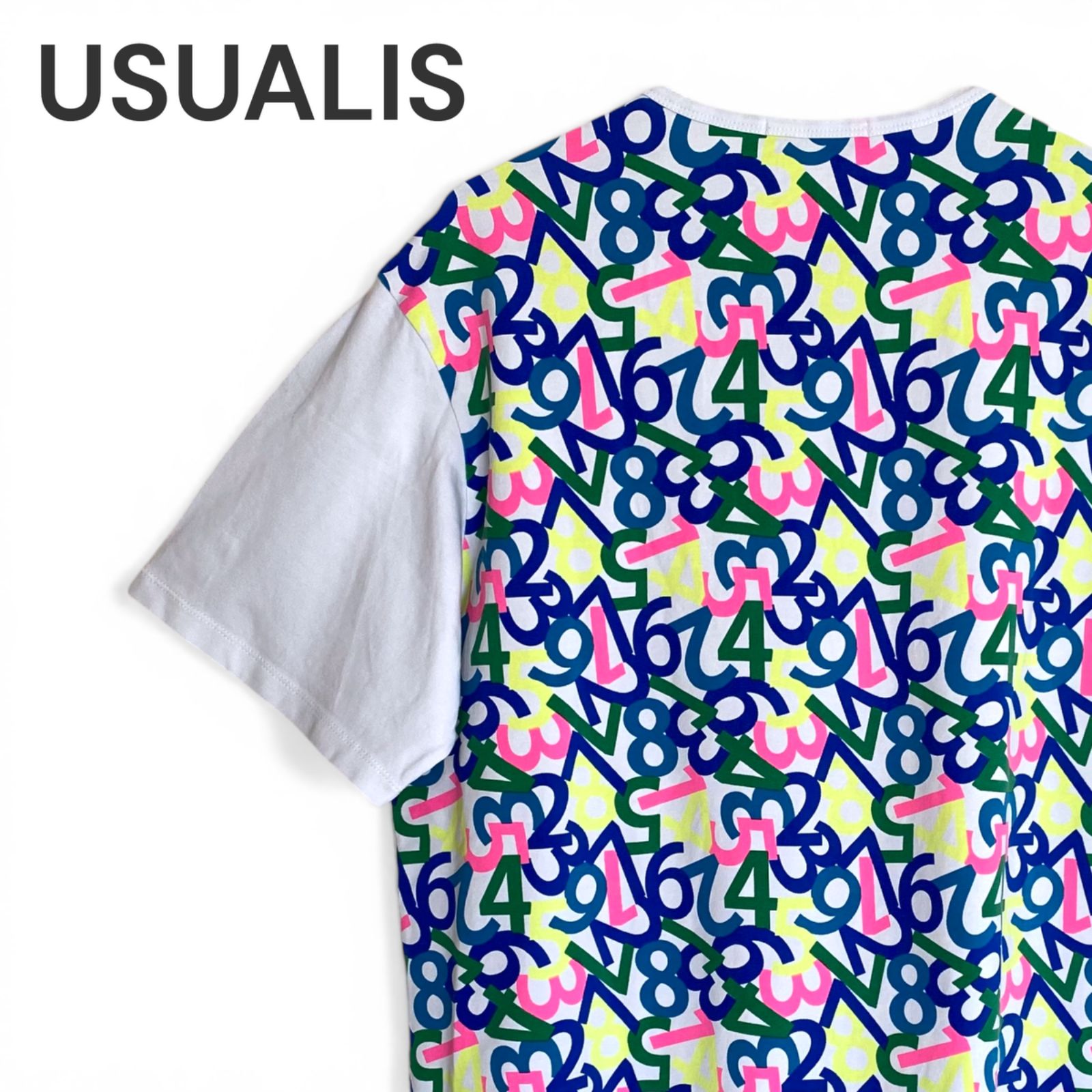 USUALIS ウザリス ホワイト マルチカラー メンズ トップス 半袖 T 