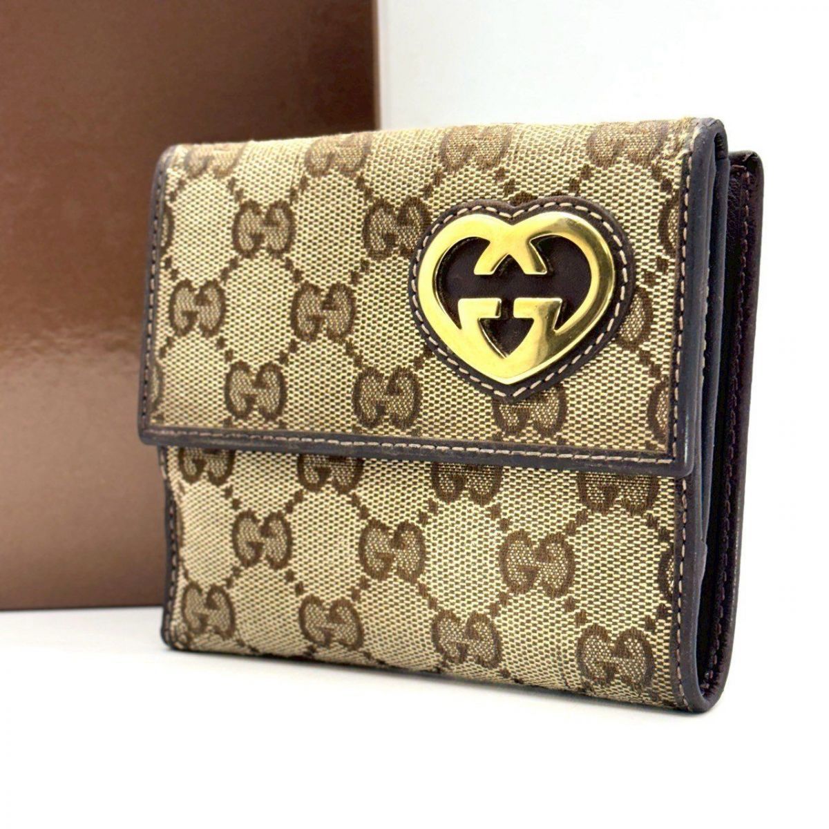 オールドグッチ GUCCI Wホック ブラウン オールレザー 革 長財布 茶色