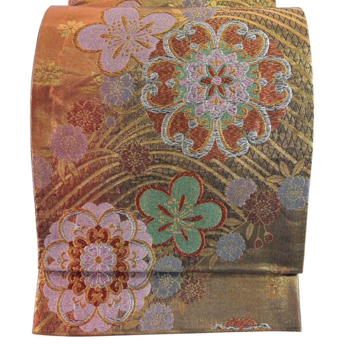 着物屋こころ□太鼓柄袋帯 刺繍 吉祥花鳥文 金糸 引箔 三越扱い 正絹