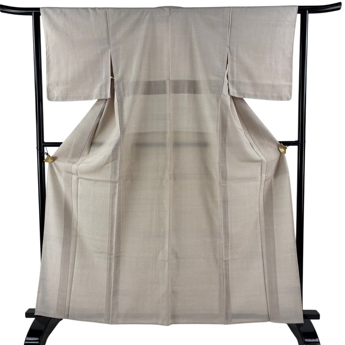 紬 身丈163.5cm 裄丈62.5cm S 単衣 絣 ベージュ 正絹 秀品 【】