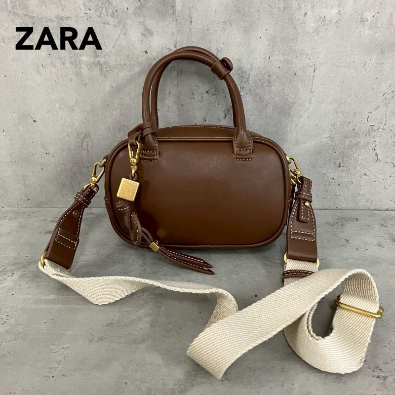 ZARA ザラ ステッチ ミニ シティバッグ ブラウン 茶色 ハンドバッグ 